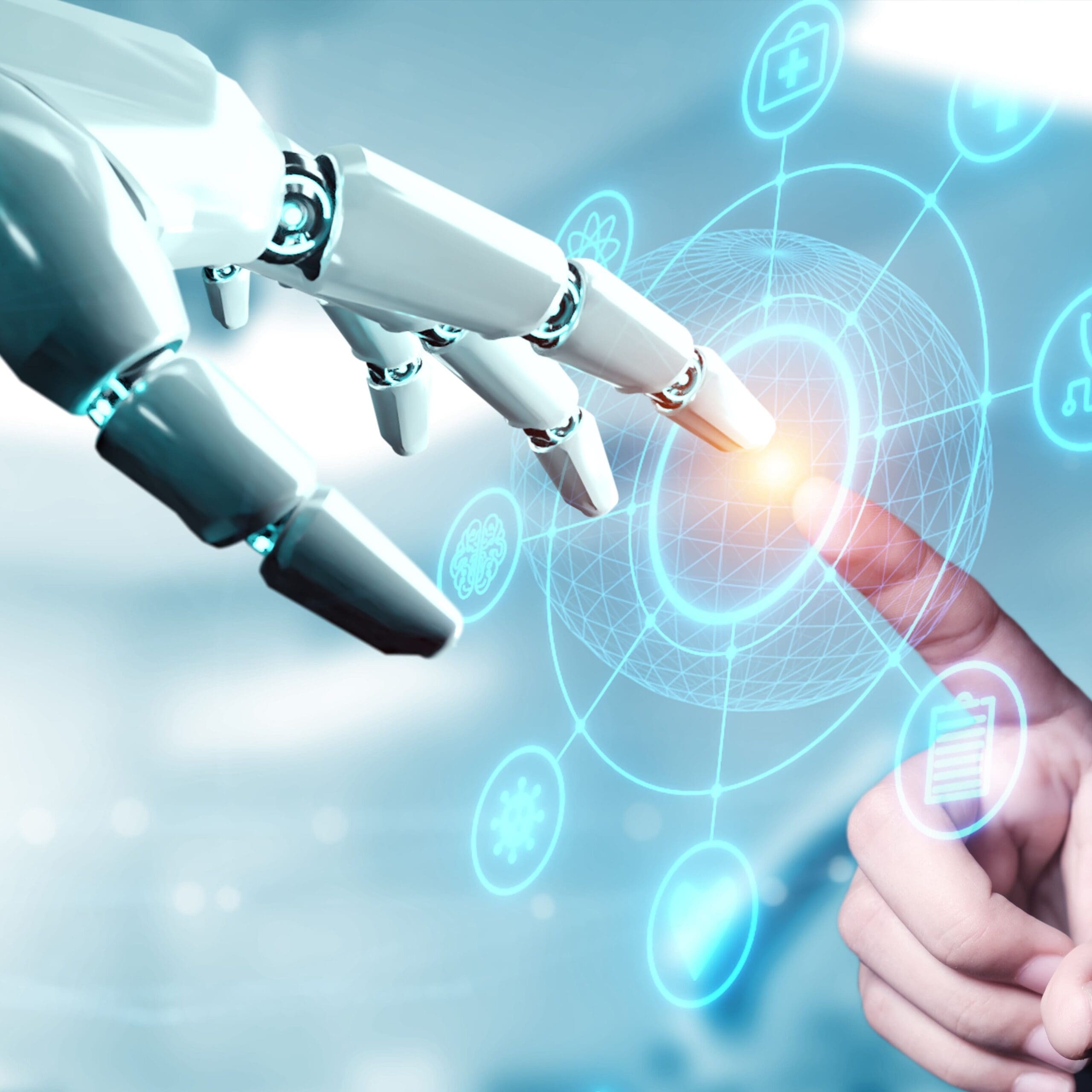 Robot hand ai artificial intelligence assistance for medical hea